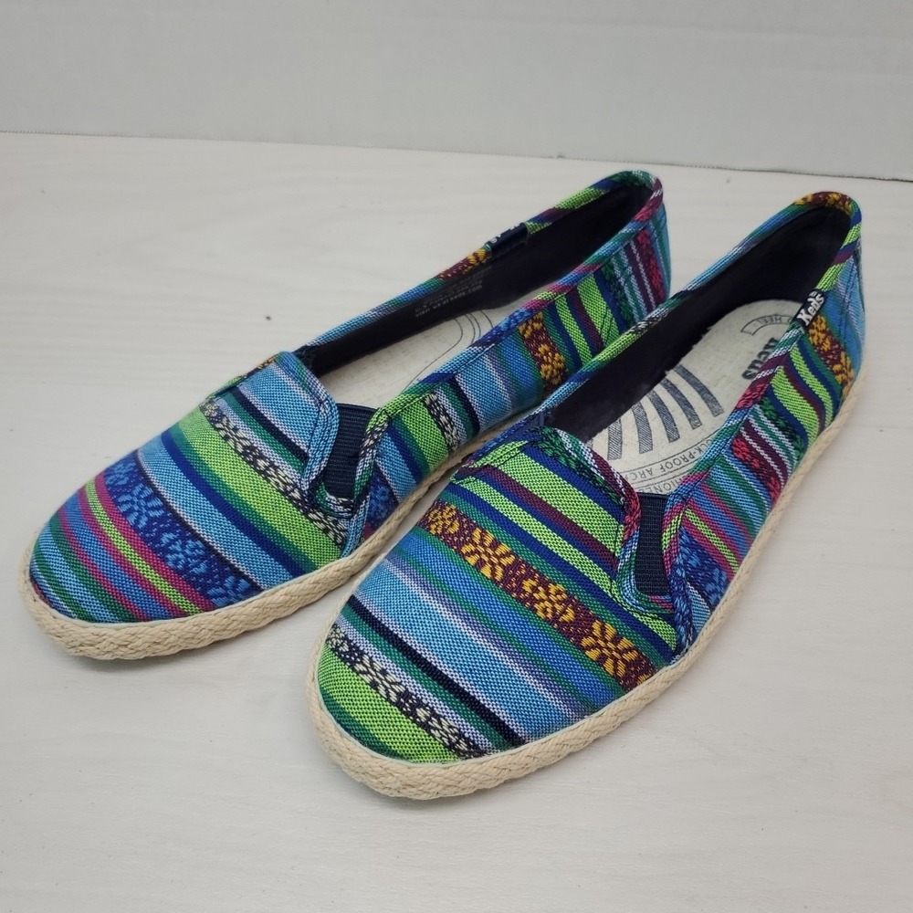 KEDS Colorful Aztec Tribal Fabric Espadrille Slip On Loafers Shoes Size 8 EUC